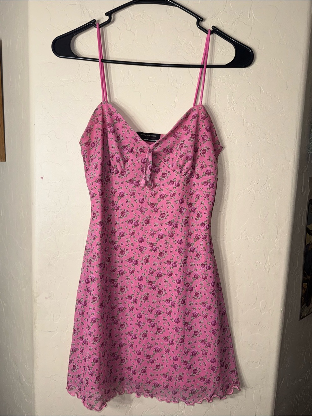 Urban Outfitters Pink Floral Mesh Tie Front Slip Mini Dress Small Y2K Coquette